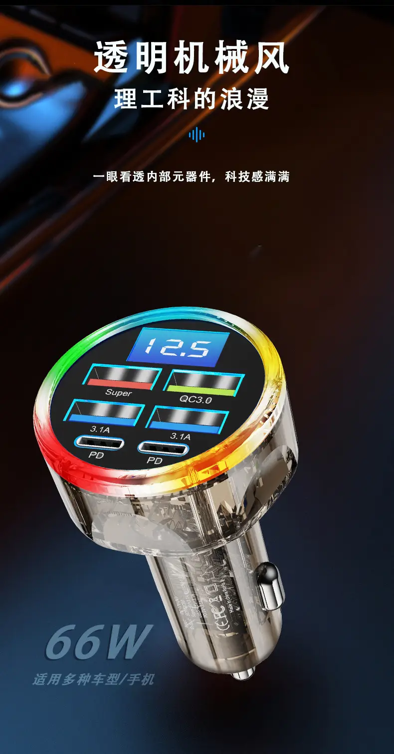 6-in-1 Super Fast Charging Car Charger 66W Smart — feature 6