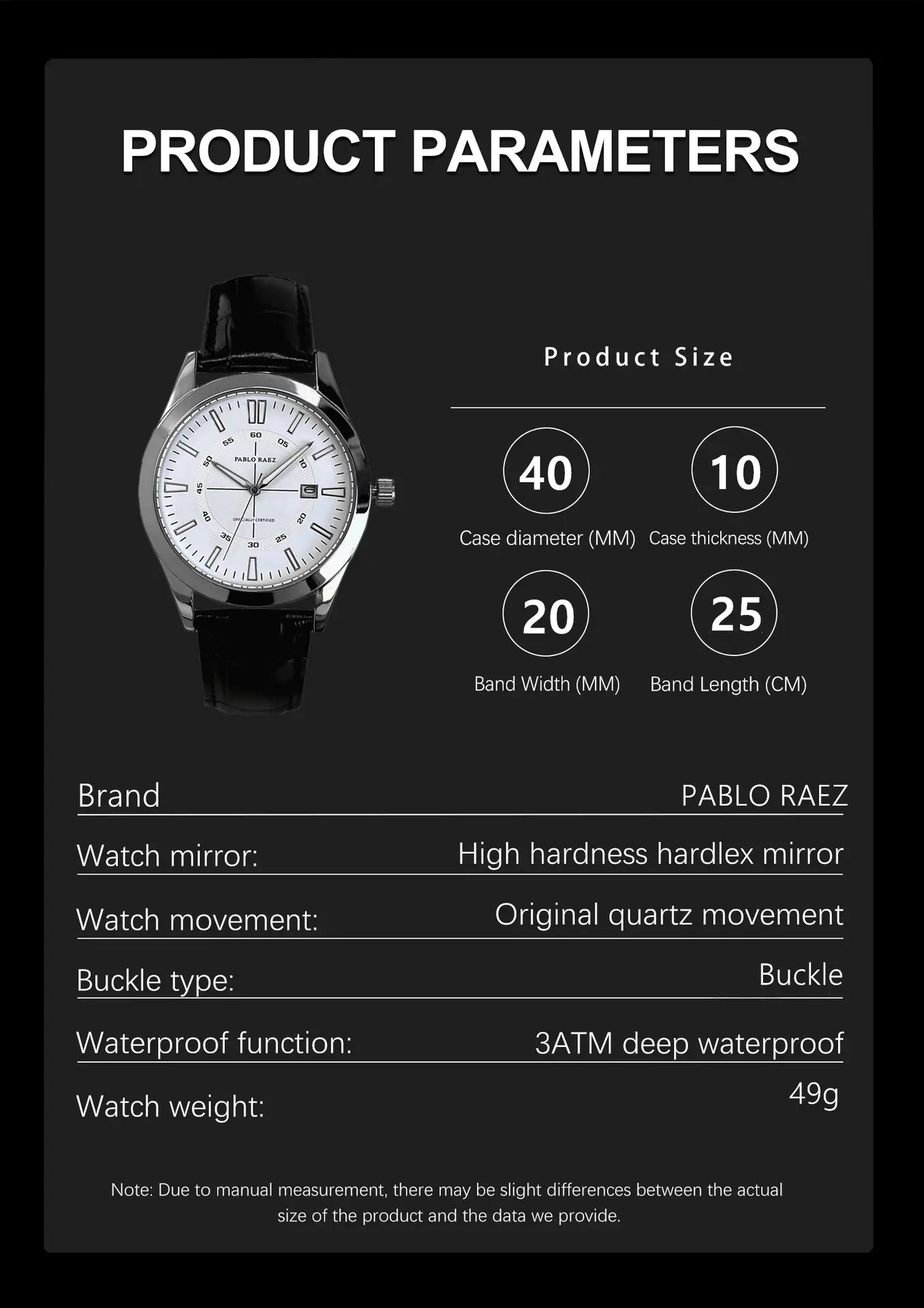 Men's Rhinestone Black Quartz Watch with Day/Date Display — feature 21