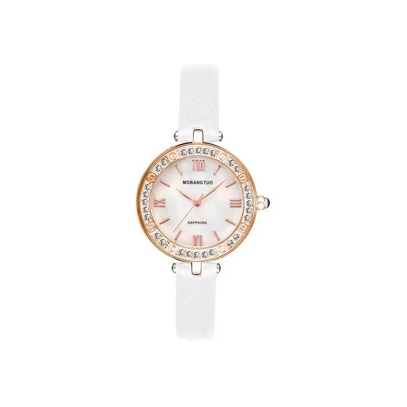 Women's Rose Gold Diamond Watch with Black Belt