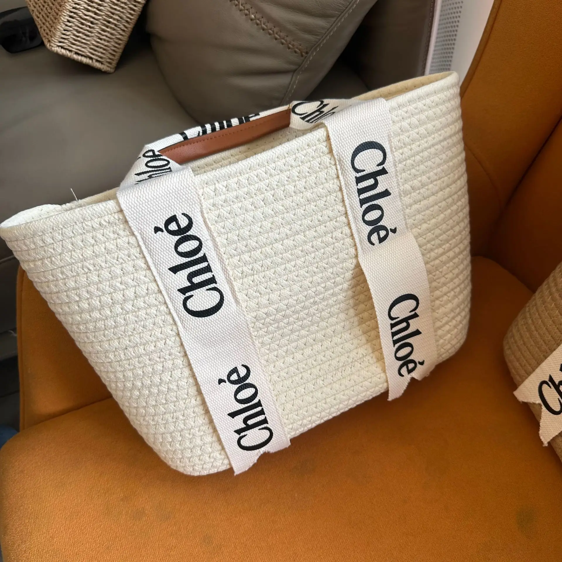 Chloe Woven Shoulder Bag for Women Beige