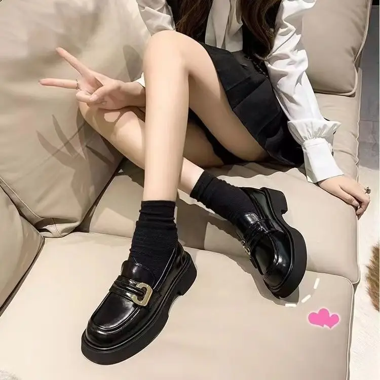Spring 2025 New British-style Small Leather Shoes Women's Single-layer Shoes Thick-soled Loafers Black Women's Shoes All-match JK Shoes for Students - Image 5