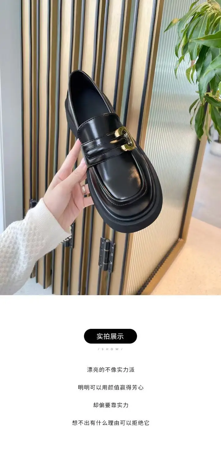 Spring 2025 New British-style Small Leather Shoes Women's Single-layer Shoes Thick-soled Loafers Black Women's Shoes All-match JK Shoes for Students — feature 12