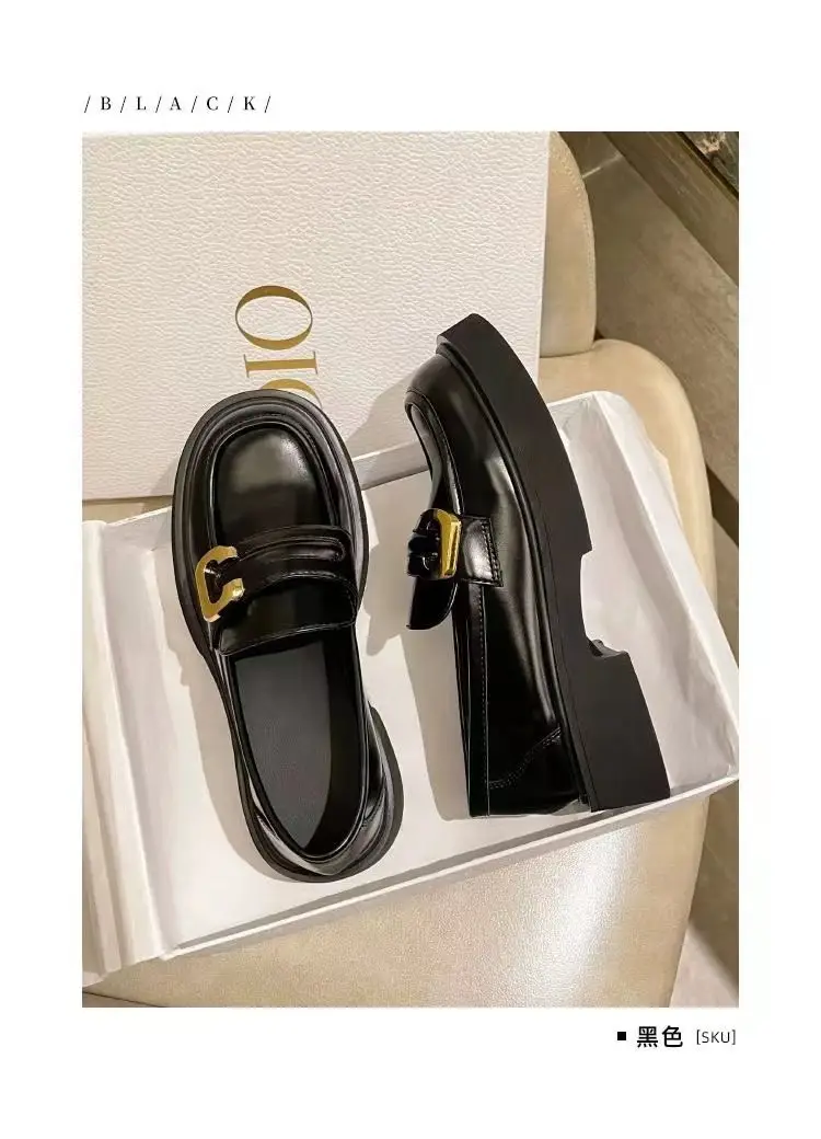 Spring 2025 New British-style Small Leather Shoes Women's Single-layer Shoes Thick-soled Loafers Black Women's Shoes All-match JK Shoes for Students — feature 13