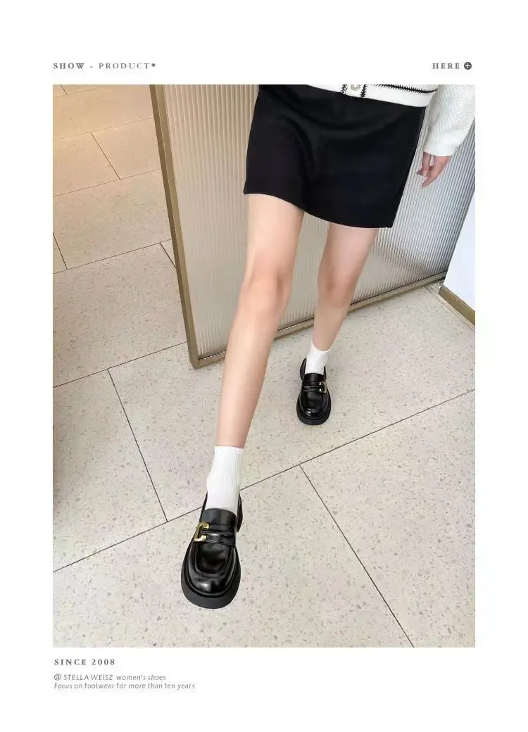 Spring 2025 New British-style Small Leather Shoes Women's Single-layer Shoes Thick-soled Loafers Black Women's Shoes All-match JK Shoes for Students — feature 14