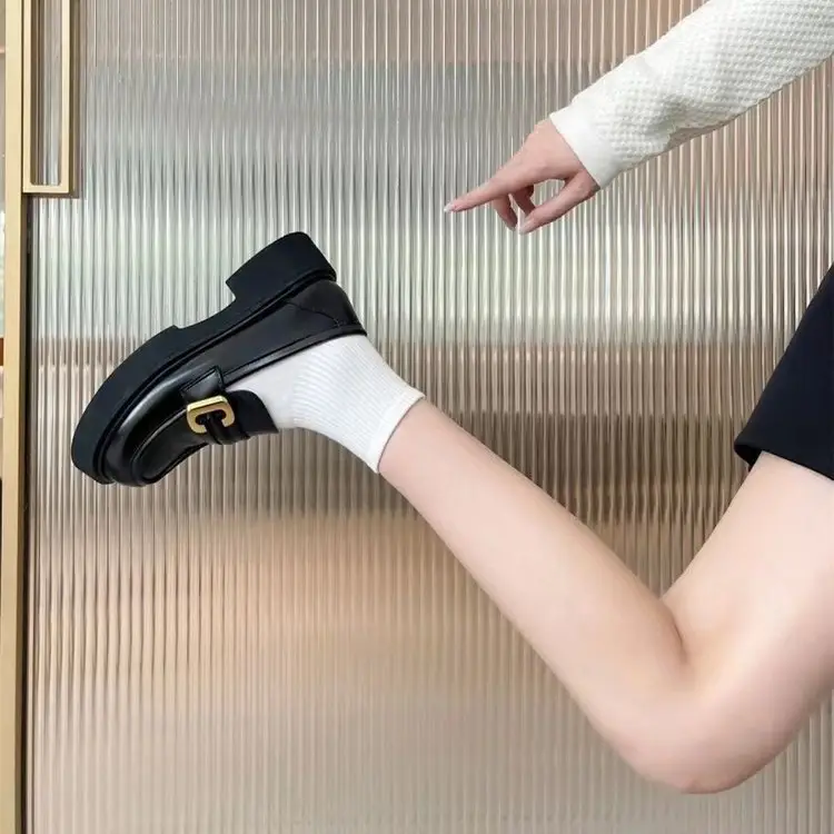 Spring 2025 New British-style Small Leather Shoes Women's Single-layer Shoes Thick-soled Loafers Black Women's Shoes All-match JK Shoes for Students — feature 16