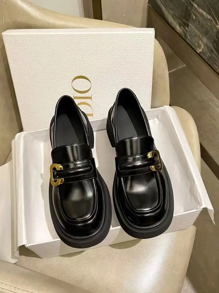 Spring 2025 New British-style Small Leather Shoes Women's Single-layer Shoes Thick-soled Loafers Black Women's Shoes All-match JK Shoes for Students — feature 2