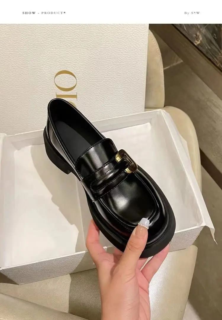 Spring 2025 New British-style Small Leather Shoes Women's Single-layer Shoes Thick-soled Loafers Black Women's Shoes All-match JK Shoes for Students — feature 4