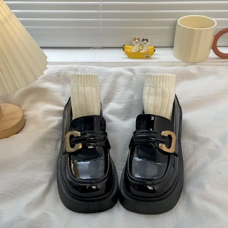 Spring 2025 New British-style Small Leather Shoes Women's Single-layer Shoes Thick-soled Loafers Black Women's Shoes All-match JK Shoes for Students - Image 2