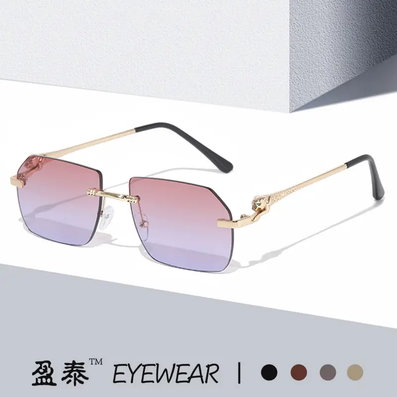 2025 European Frameless Leopard Mirror Leg Sunglasses Men Women