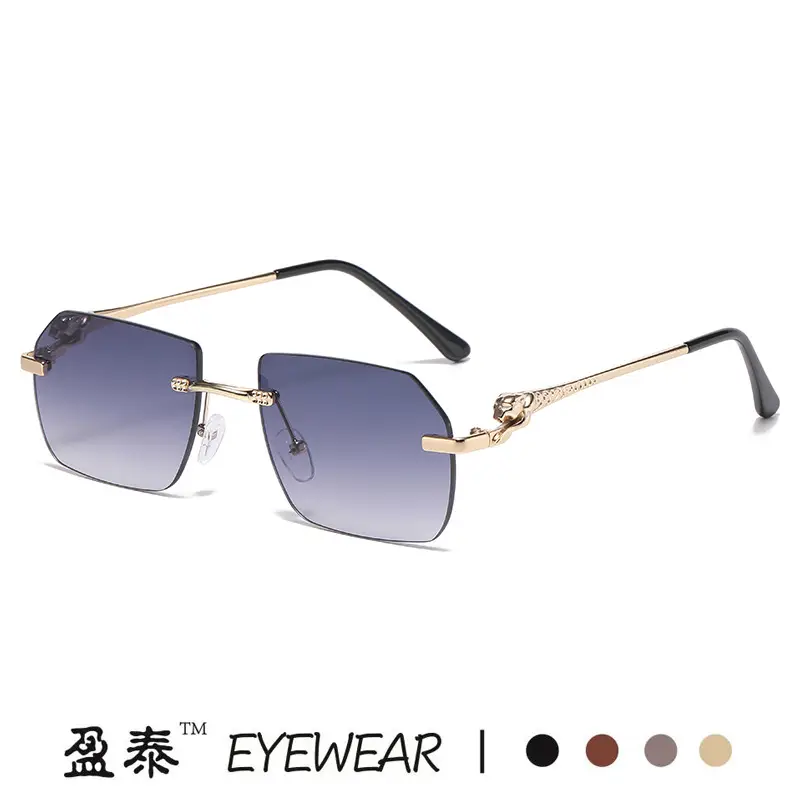 2025 European Frameless Leopard Mirror Leg Sunglasses Men Women