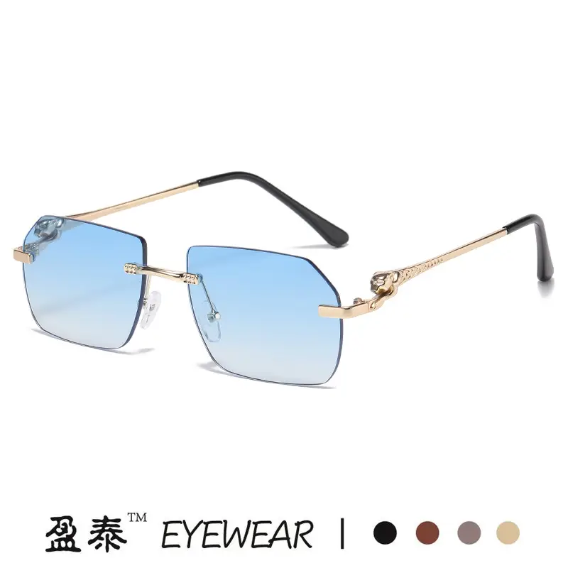 2025 European Frameless Leopard Mirror Leg Sunglasses Men Women