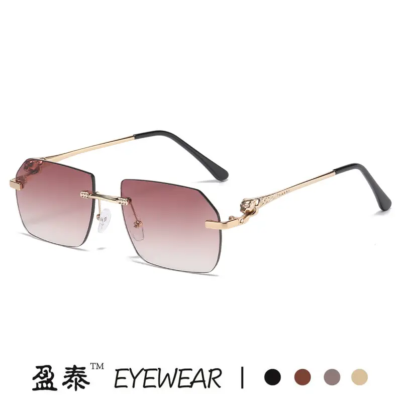 2025 European Frameless Leopard Mirror Leg Sunglasses Men Women