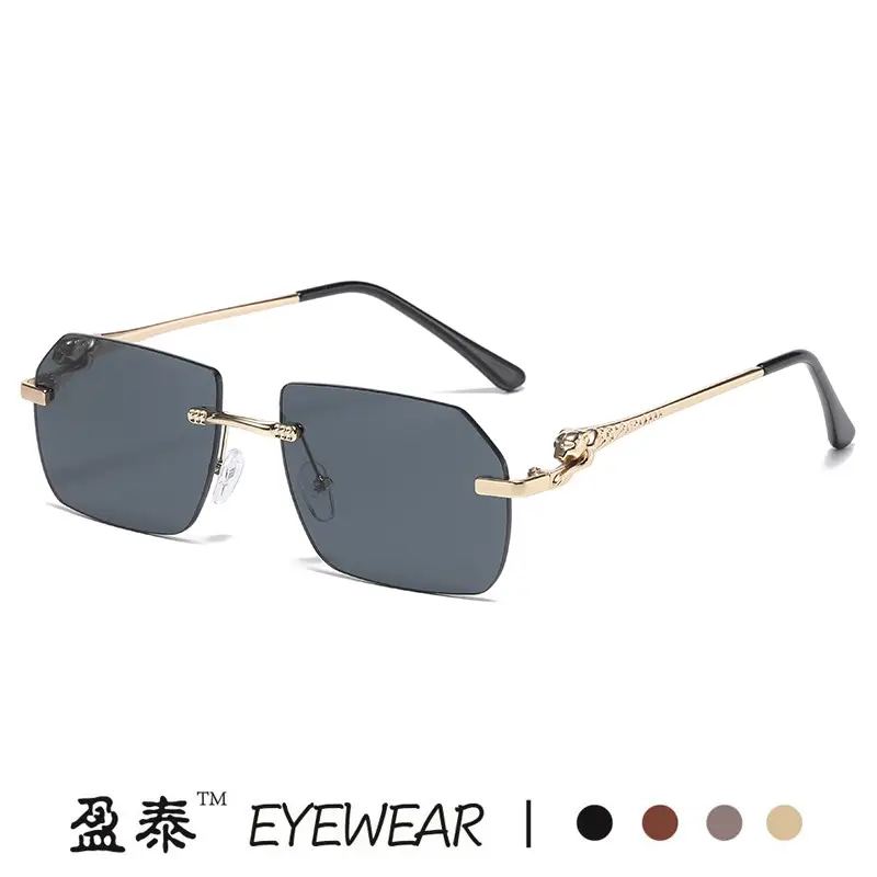 2025 European Frameless Leopard Mirror Leg Sunglasses Men Women