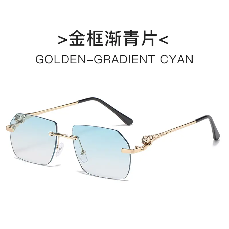 2025 European Frameless Leopard Mirror Leg Sunglasses Men Women