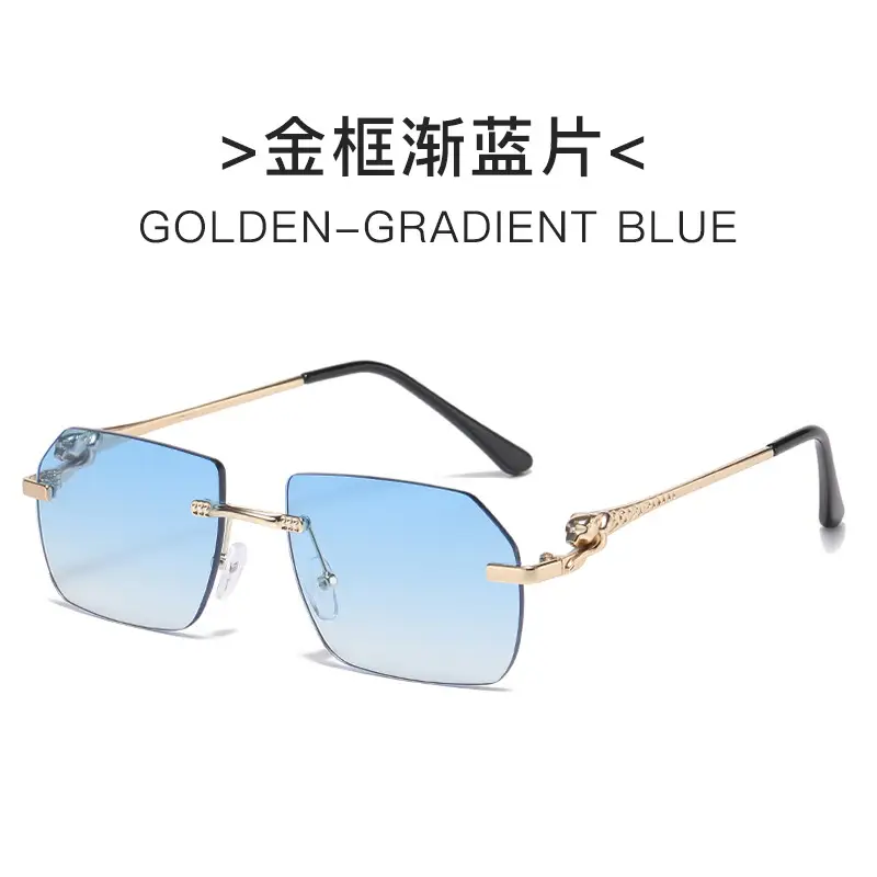 2025 European Frameless Leopard Mirror Leg Sunglasses Men Women