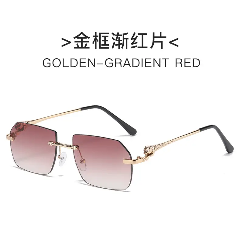 2025 European Frameless Leopard Mirror Leg Sunglasses Men Women