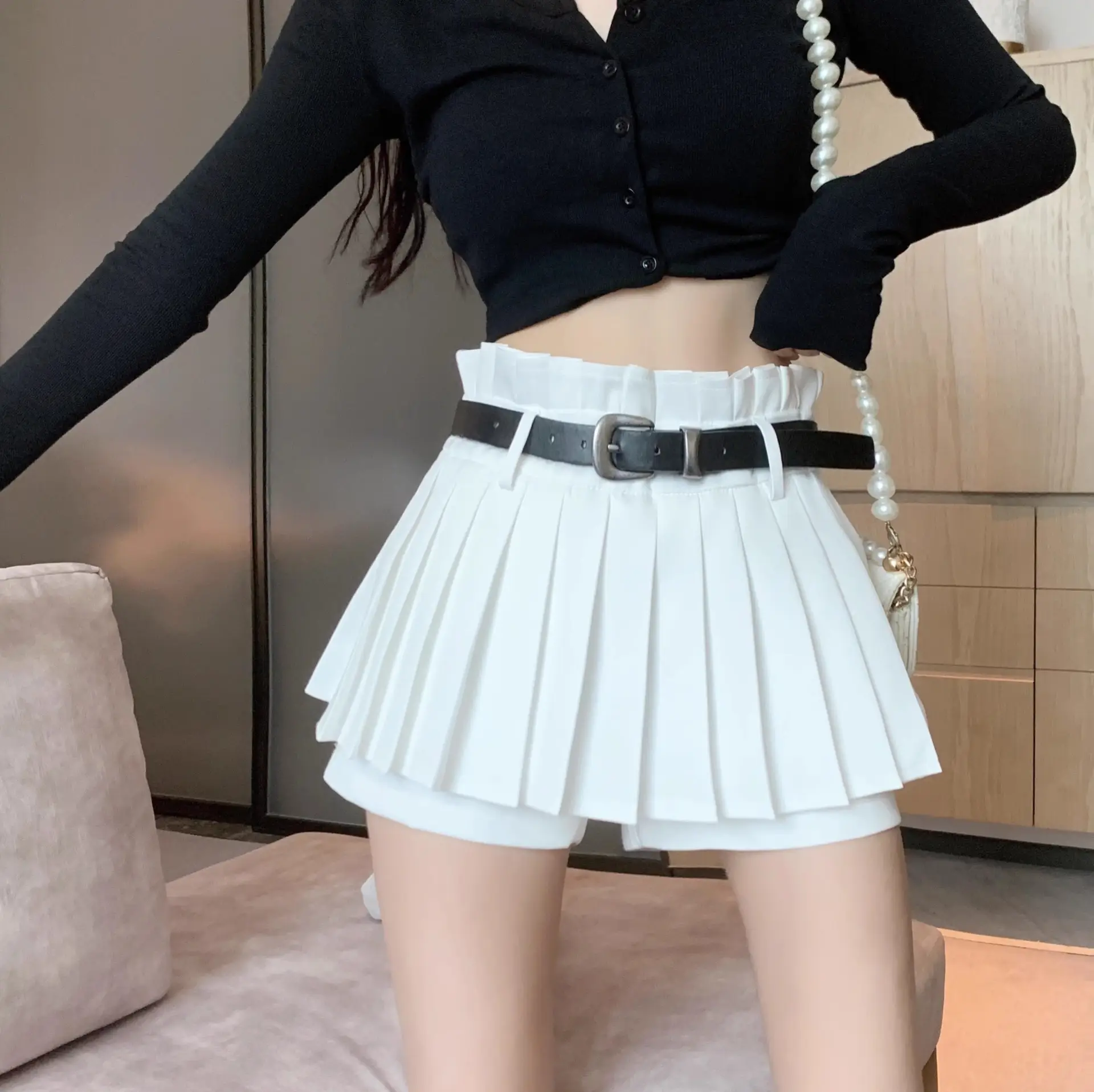 Pleated Safety Pants Belt Skirt for Girls — feature 7