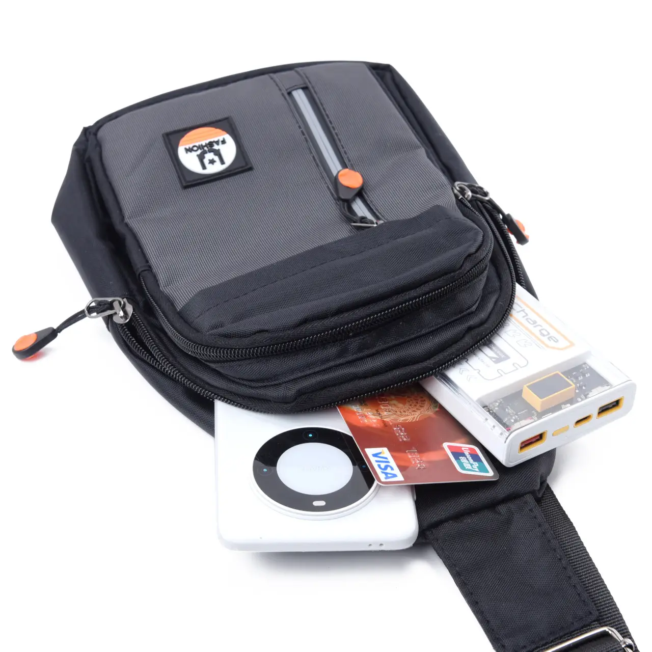 Men's Korean Style Shoulder Crossbody Bag Green Black Multi Pocket - Image 14