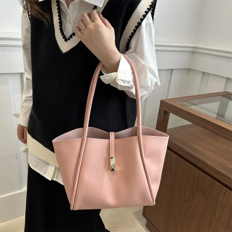 Pink Lock Buckle Shoulder Bag for Women