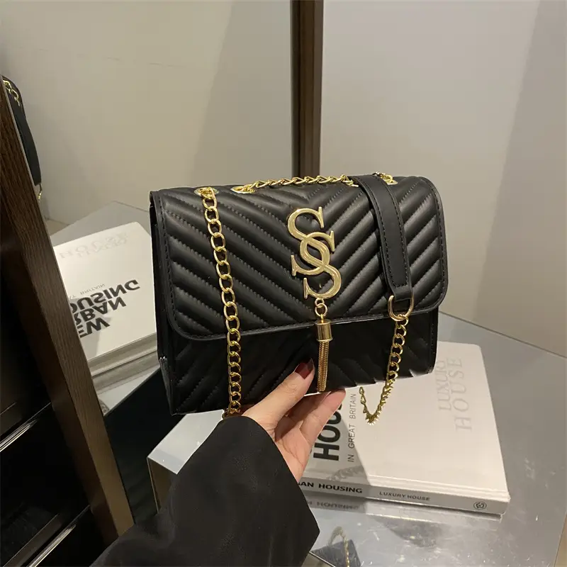 Black Gold Chain Shoulder Bag for Women 2024 - Image 9