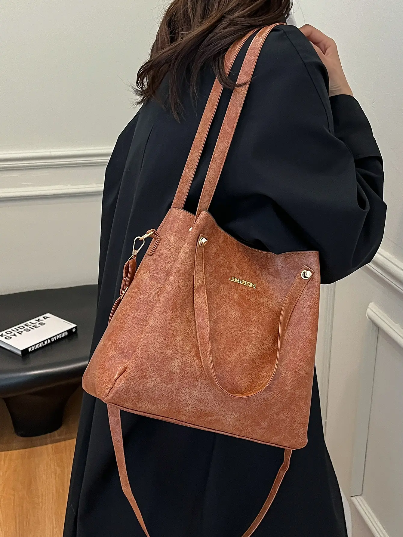 Women's Brown Textured Shoulder Bag 2025 Autumn Winter - Image 8
