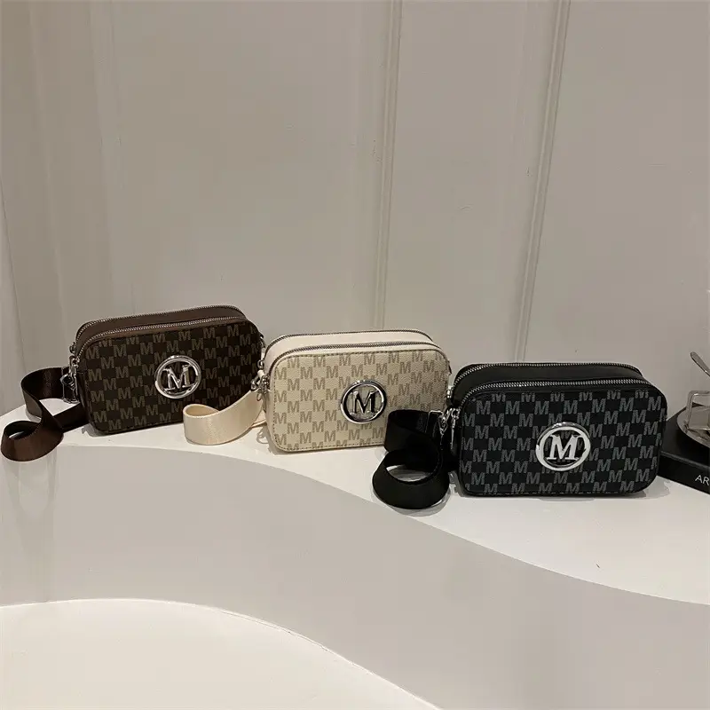 Black Women's Crossbody Shoulder Bag with Mon Logo