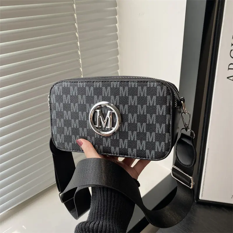 Black Women's Crossbody Shoulder Bag with Mon Logo
