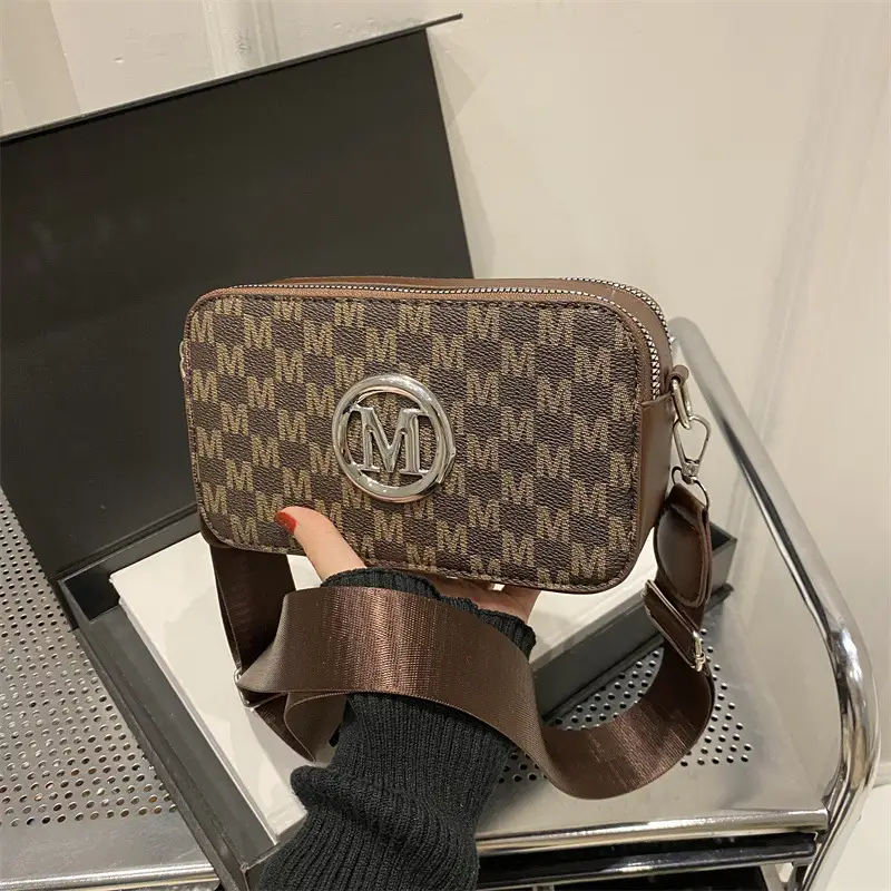 Black Women's Crossbody Shoulder Bag with Mon Logo