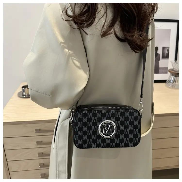 Black Women's Crossbody Shoulder Bag with Mon Logo — feature 16