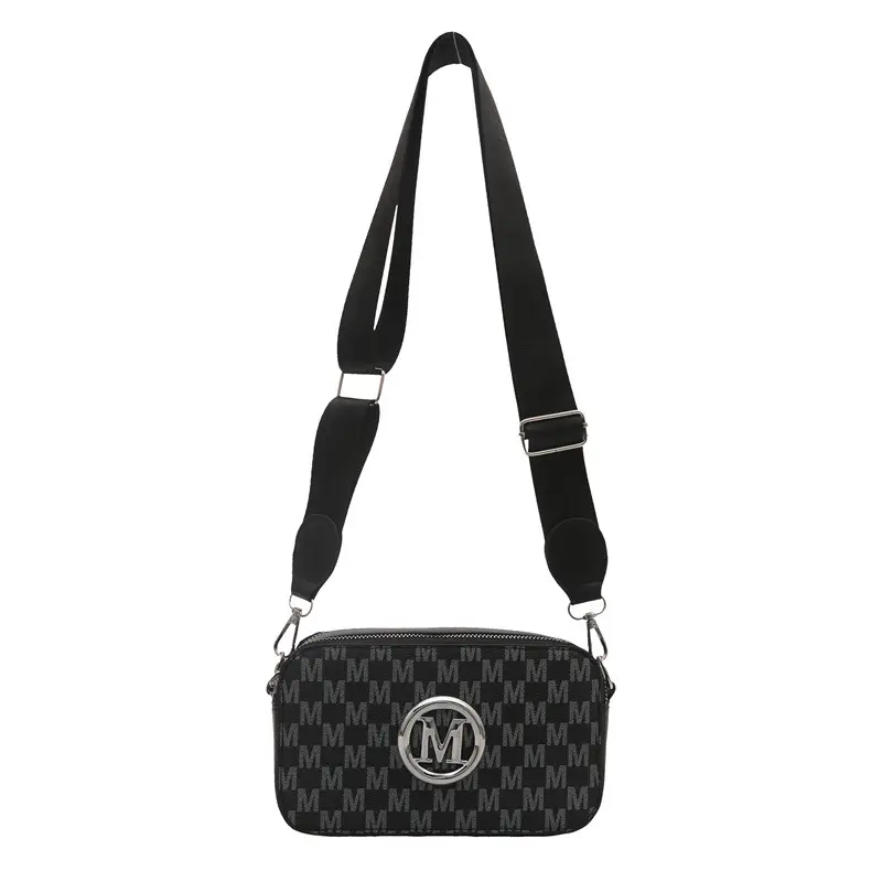 Black Women's Crossbody Shoulder Bag with Mon Logo