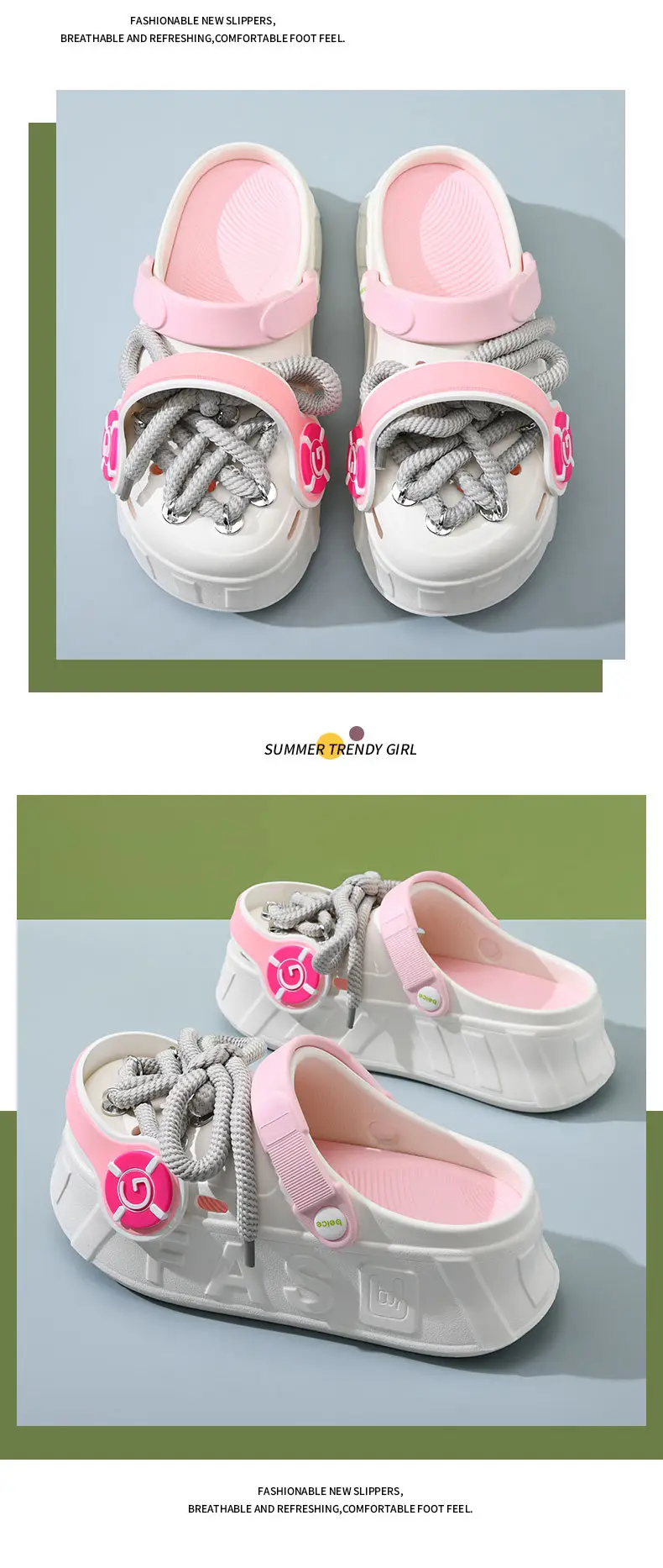 Cute Fashion Headset Hole Shoes Women's Slippers Summer Heap Shoes Personalized Outwear Girls Beach Shoes Sandals — feature 10