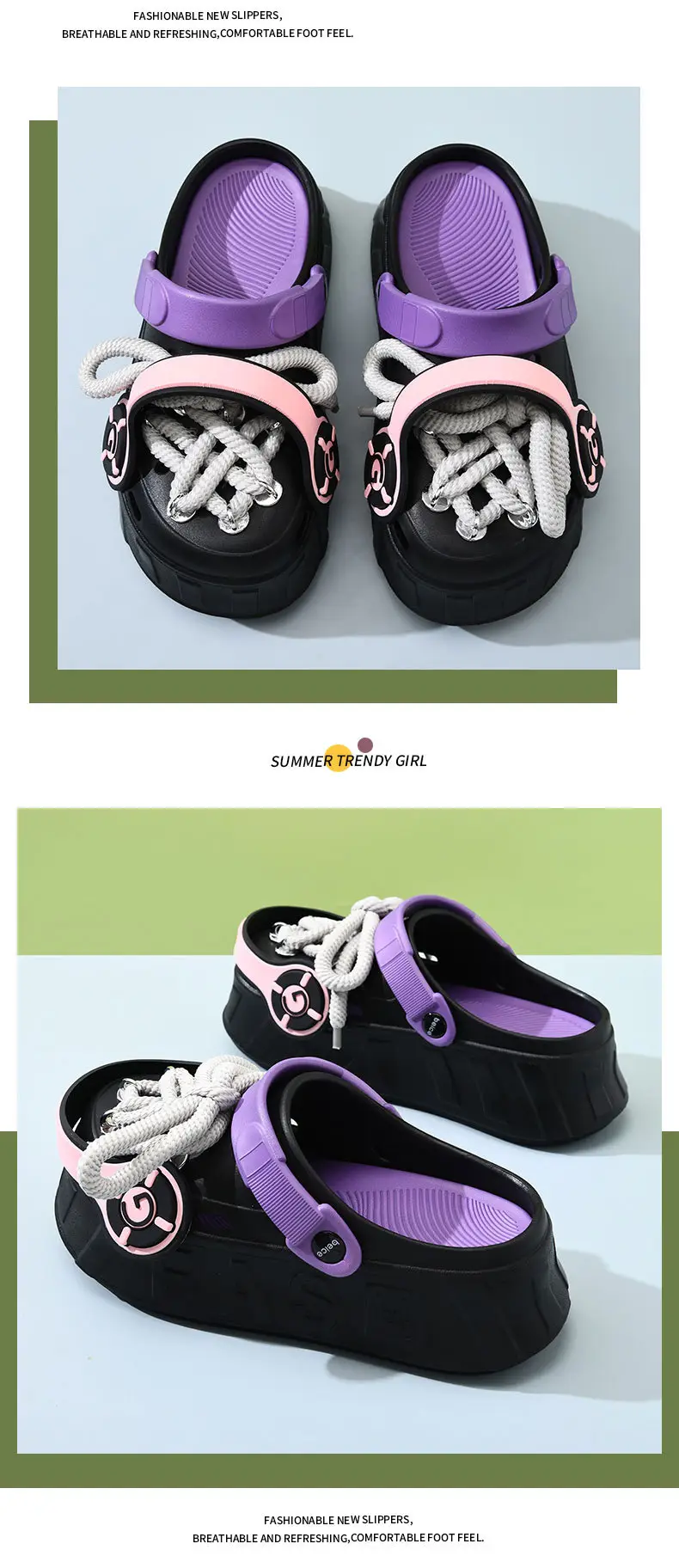 Cute Fashion Headset Hole Shoes Women's Slippers Summer Heap Shoes Personalized Outwear Girls Beach Shoes Sandals — feature 13
