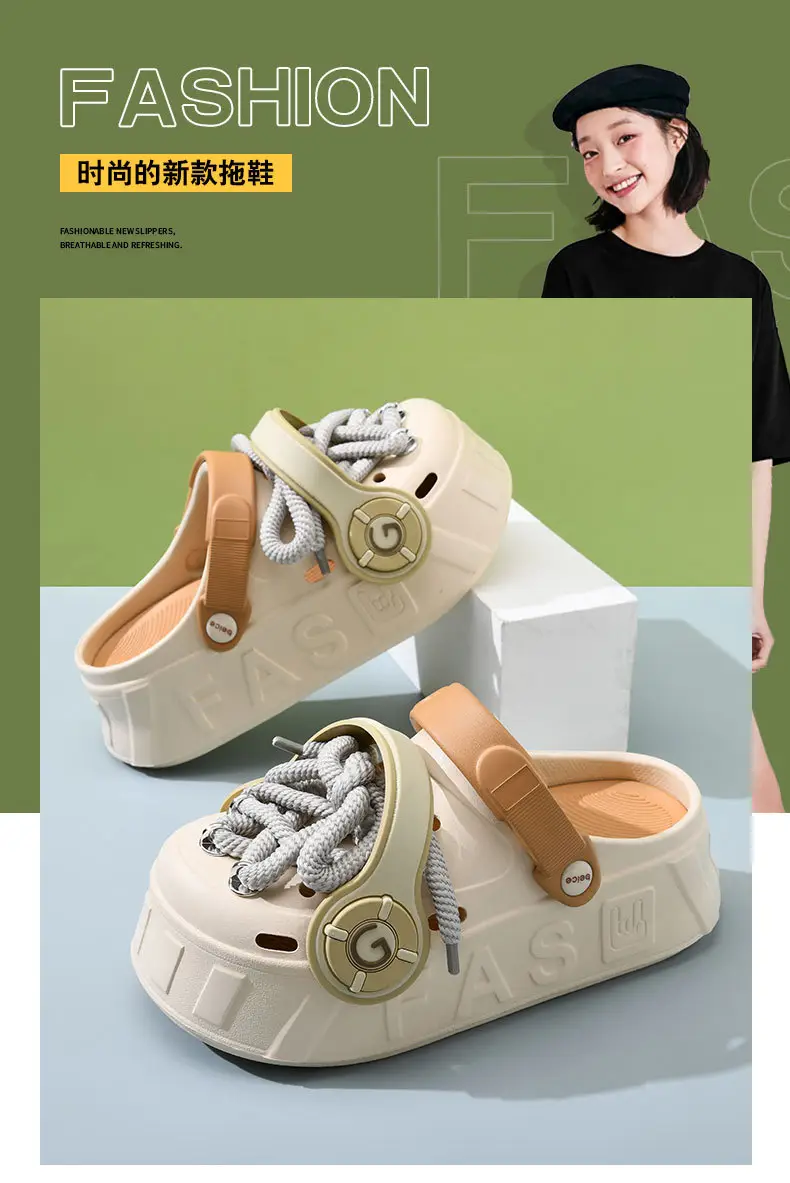 Cute Fashion Headset Hole Shoes Women's Slippers Summer Heap Shoes Personalized Outwear Girls Beach Shoes Sandals — feature 3