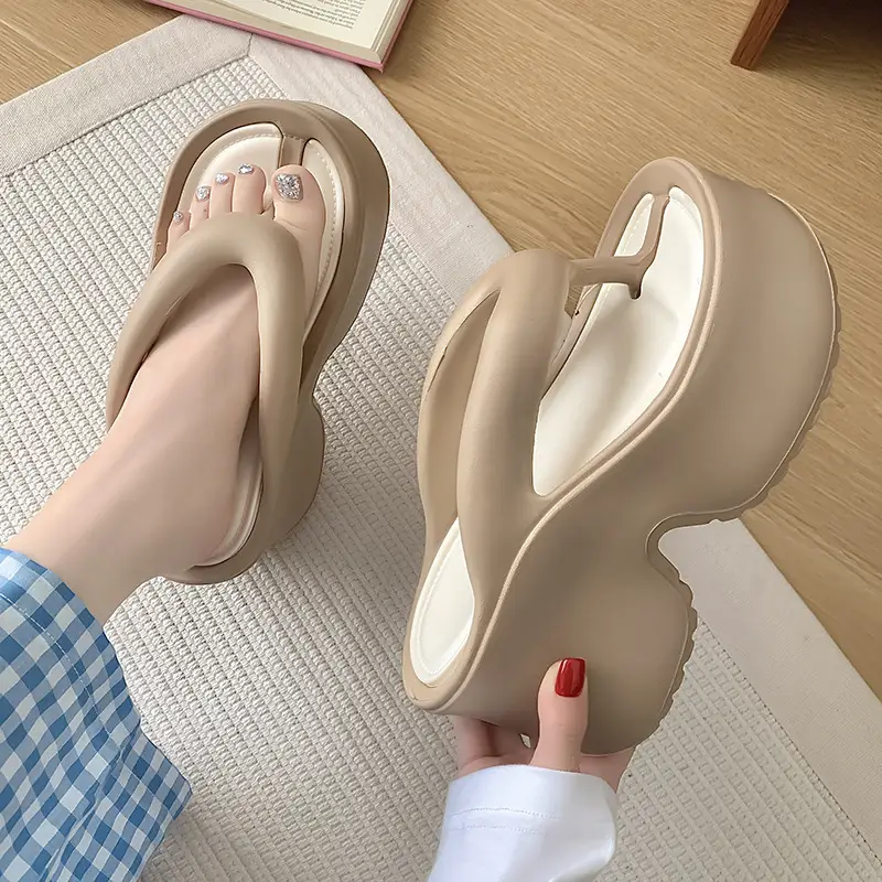 Women's Thick Platform Flip Flops Black Pink - Image 6