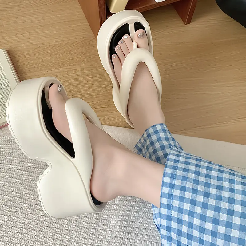 Women's Thick Platform Flip Flops Black Pink - Image 7