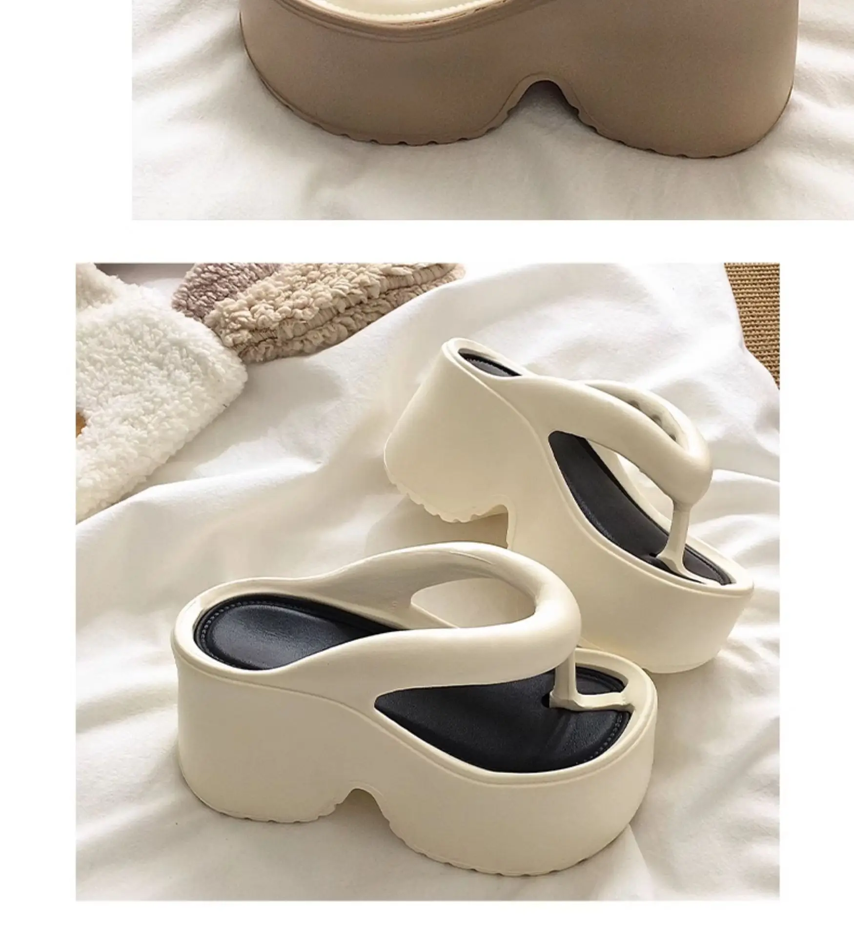 Women's Thick Platform Flip Flops Black Pink — feature 12