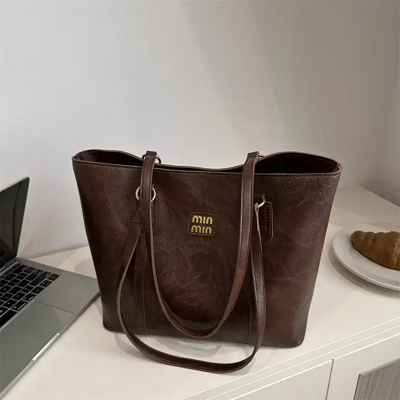 Brown Retro Underarm Tote Bag for Women - Image 5