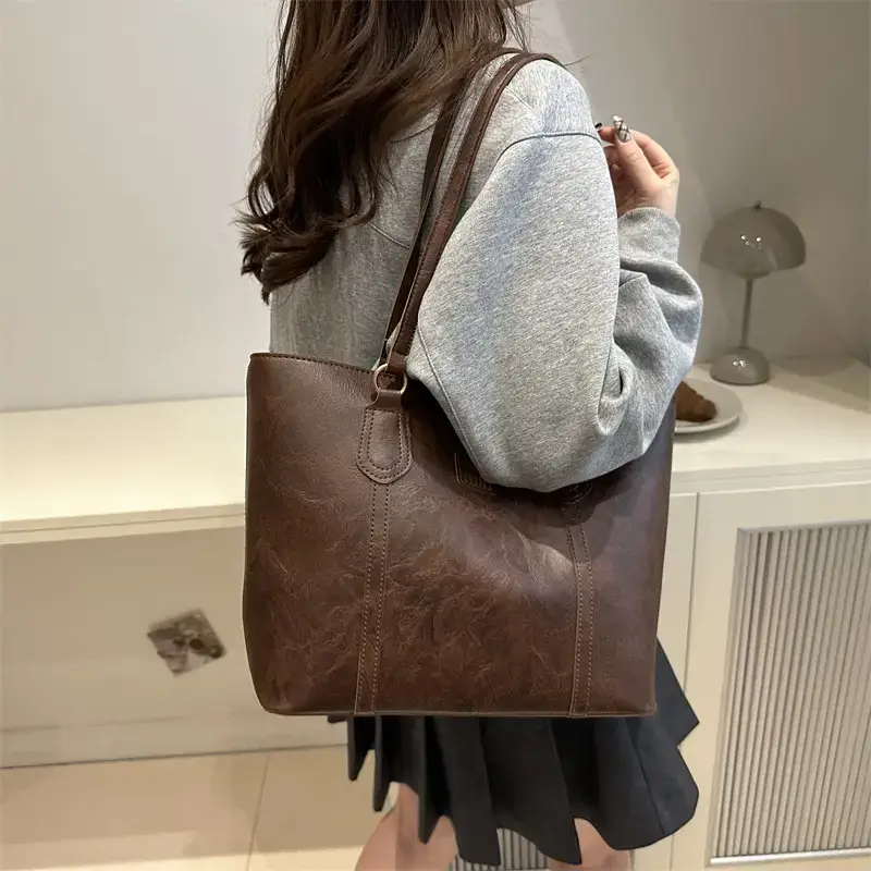 Brown Retro Underarm Tote Bag for Women - Image 6