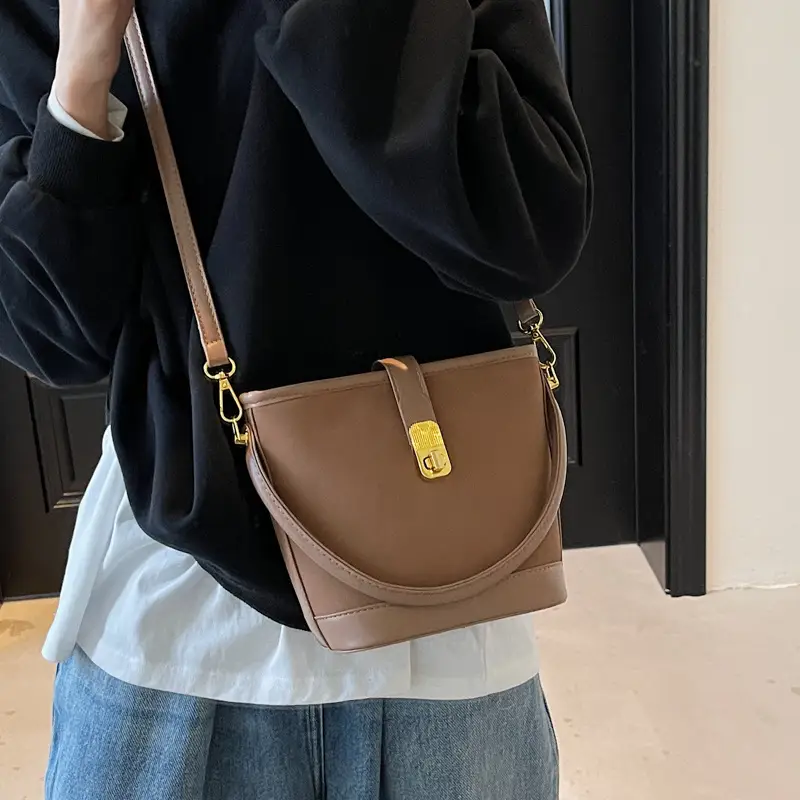 Retro Handheld Bucket Bag Women Brown 2025 - Image 7