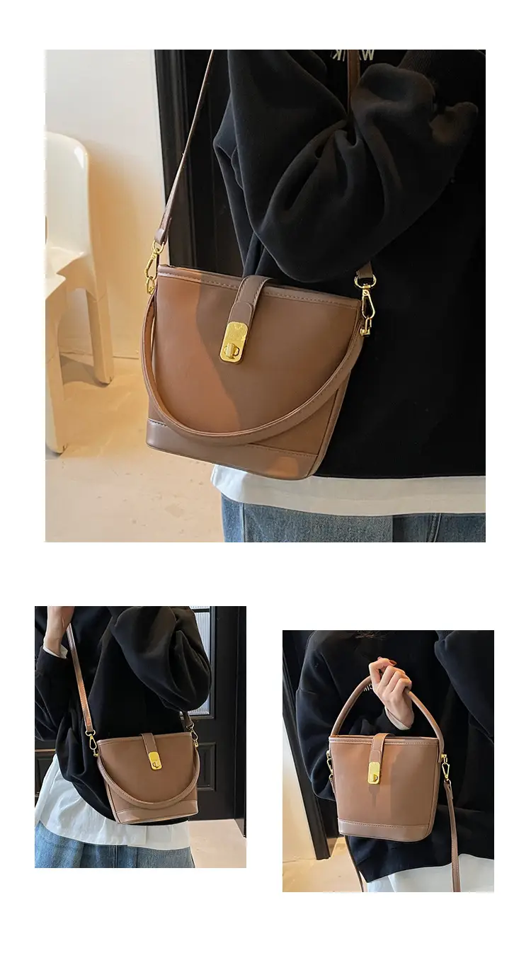 Retro Handheld Bucket Bag Women Brown 2025 — feature 14
