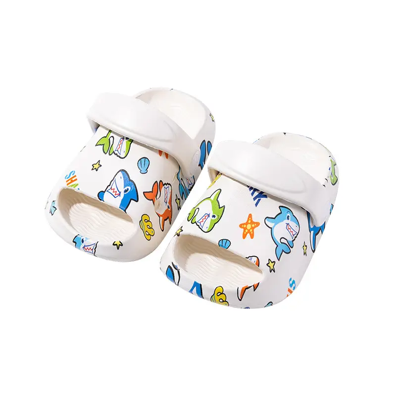 Summer new children's slippers wholesale printed shark baby boys indoor and outdoor wear-resistant children's light hole shoes