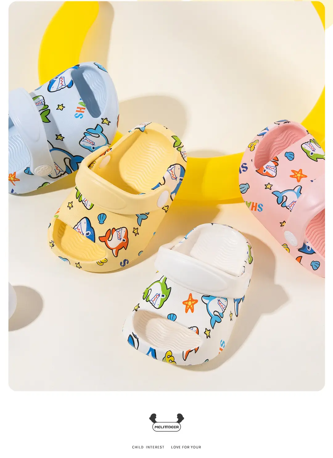 Summer new children's slippers wholesale printed shark baby boys indoor and outdoor wear-resistant children's light hole shoes — feature 19
