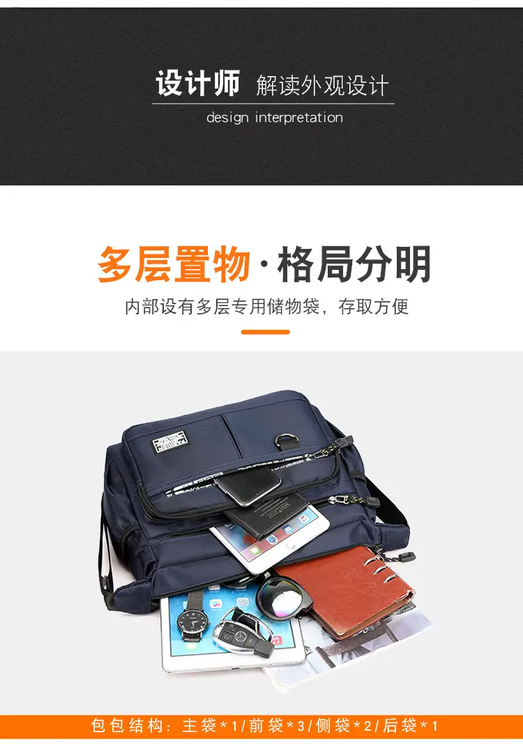 Men's Waterproof Business Shoulder Bag with 12Zeros Zip — feature 7