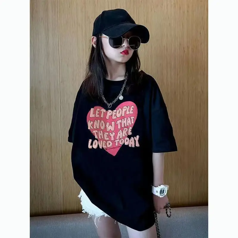 Girls Printed T-Shirt Summer Wear Loose Fit Black — feature 18