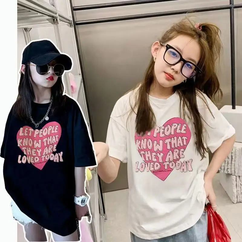 Girls Printed T-Shirt Summer Wear Loose Fit Black — feature 19