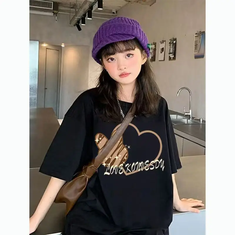 Girls Printed T-Shirt Summer Wear Loose Fit Black — feature 20