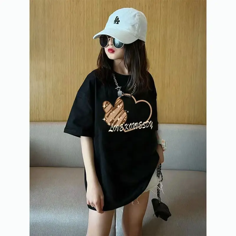 Girls Printed T-Shirt Summer Wear Loose Fit Black