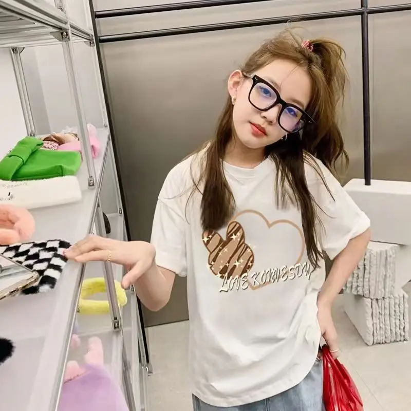 Girls Printed T-Shirt Summer Wear Loose Fit Black