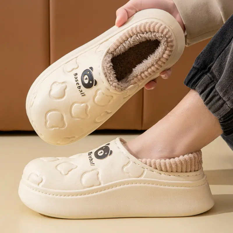 EVA bag with slippers autumn and winter 2024 lovers home thick bottom fleece-lined warm waterproof non-slip cotton slippers men - Image 3
