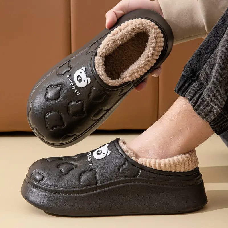 EVA bag with slippers autumn and winter 2024 lovers home thick bottom fleece-lined warm waterproof non-slip cotton slippers men - Image 4